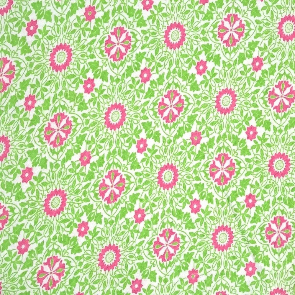 Vintage Floral Fabric 3.5 yard Green Pink Damask Cotton Blend Retro Sewing Craft